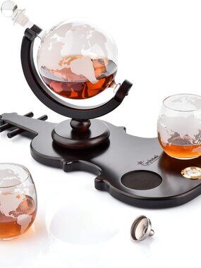 Whiskey Decanter Set – Globe Decanter w/ Violin Shaped Stand & Watch